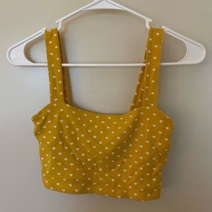 Forever 21 yellow cropped tank top with white hearts